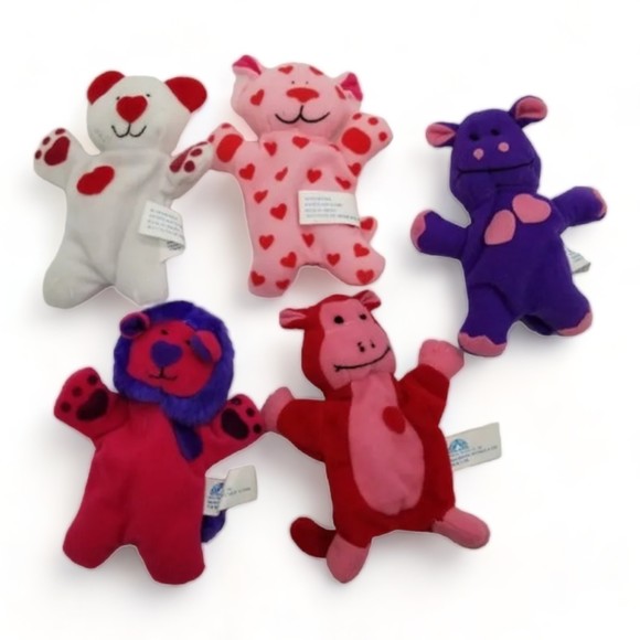 Five Valentine 5" Mini Plush Animal Purses Plastic Zip Loc Set 2 Party Favors - Picture 5 of 7